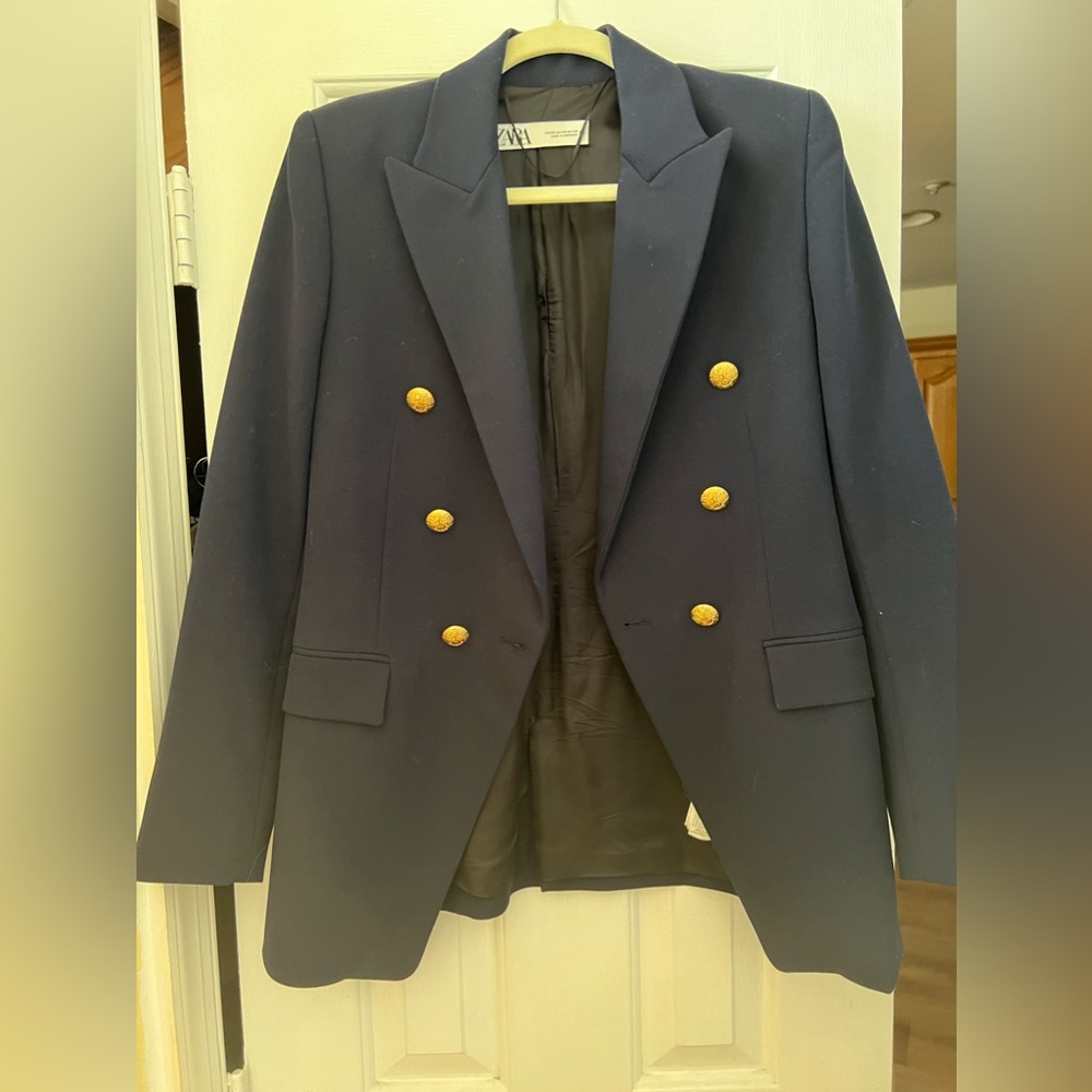 ZARA NAVY BLUE BLAZER GOLD BUTTON